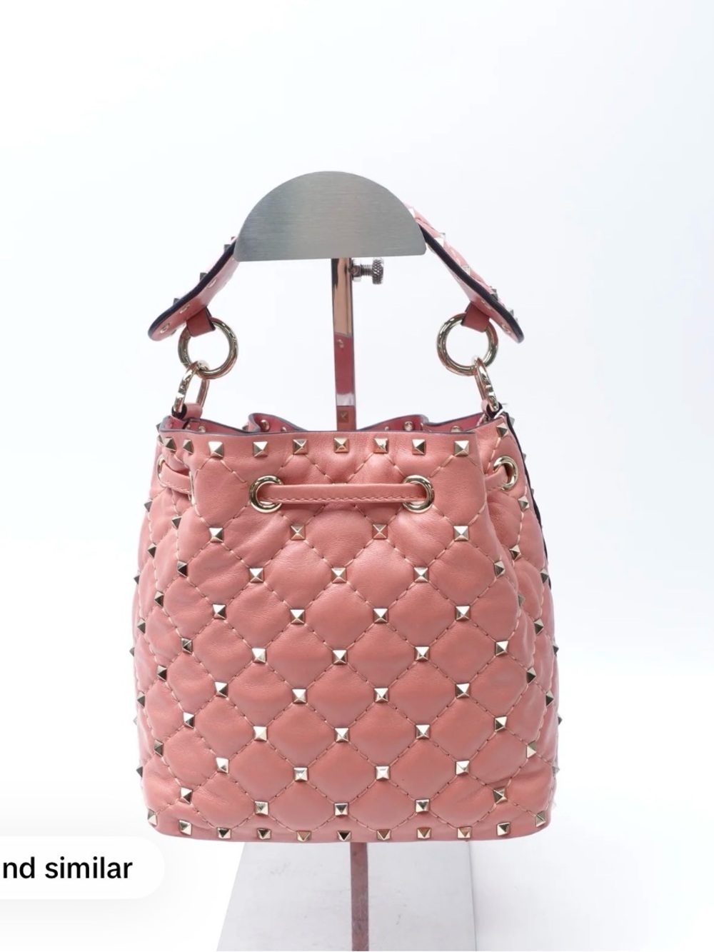 Studded Quilted Bucket Bag - Pink